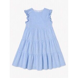 Edgehill Collection Blue Seersucker Tiered Dress Girls Size 6 Ruffle Sleeve